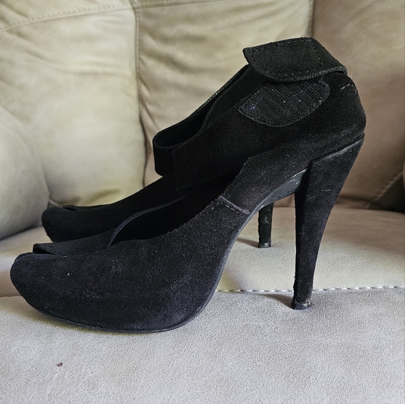 Pedro Garcia Chic Black Suede Platform Open Toe High Heels Shoes Sz 8.5 (EU 39) - Picture 4 of 10